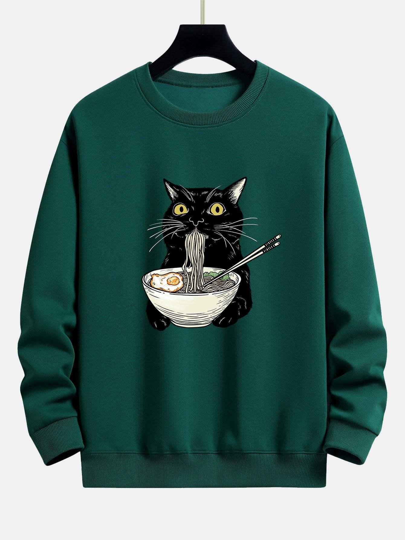 Cat Eating Noodles Print Relax Fit Sweatshirt
