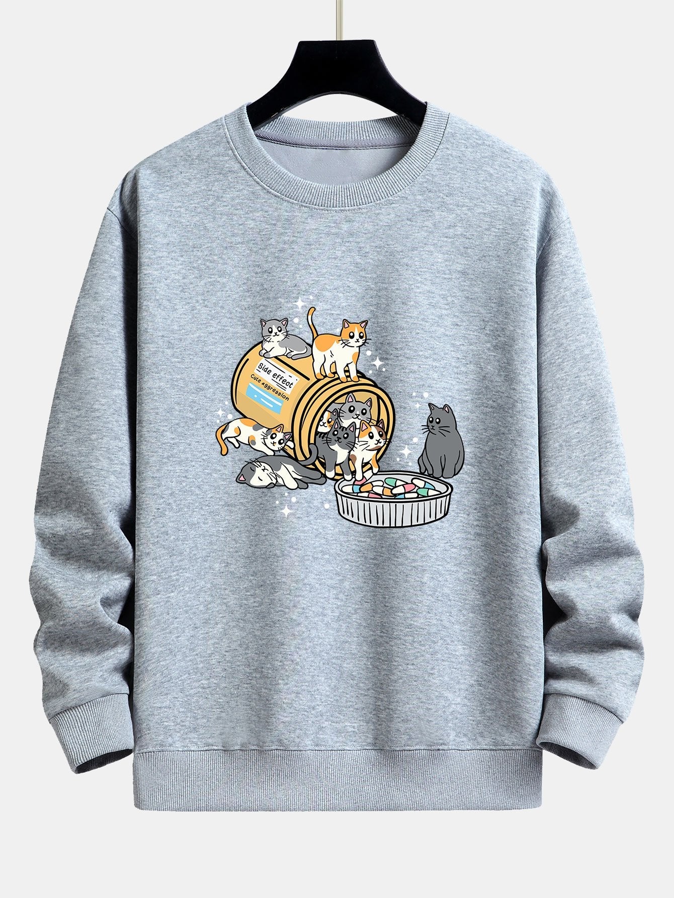 Cat With Pill Jar Print Relax Fit Sweatshirt