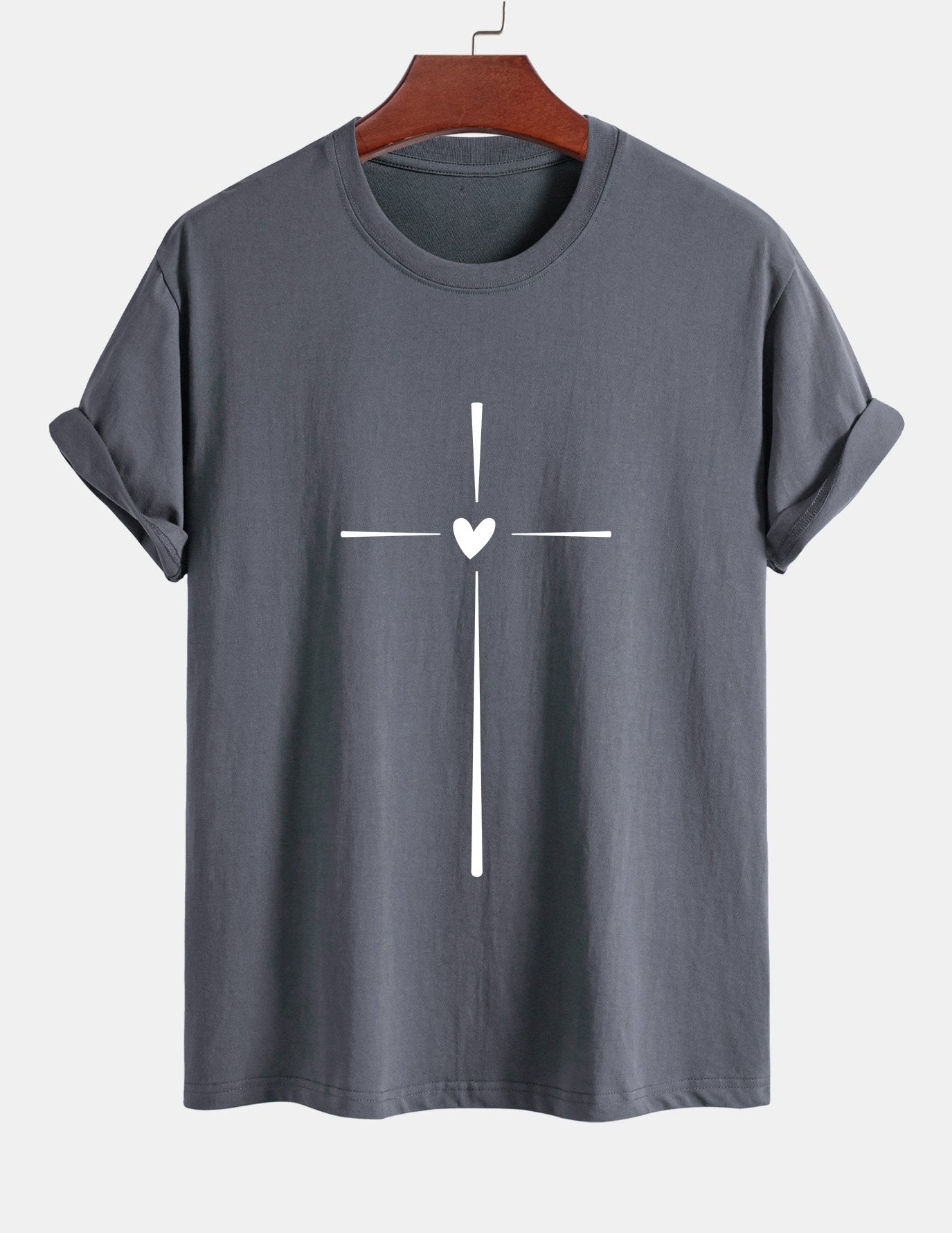 Regular Fit Cross Heart Print Cotton T-Shirt