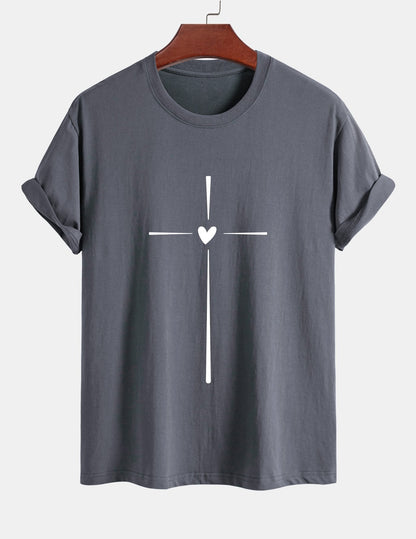 Regular Fit Cross Heart Print Cotton T-Shirt