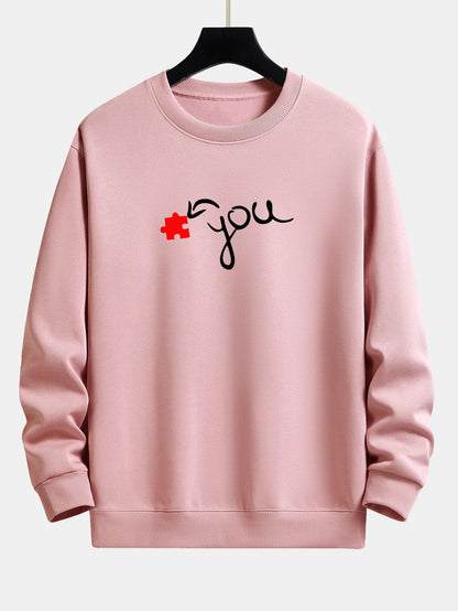 Puzzle Piece Heart Couple Print Relax Fit Sweatshirt