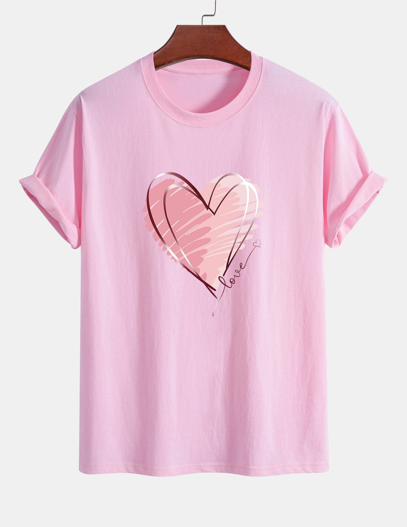 Regular Fit Doodle Heart Print Cotton T-Shirt