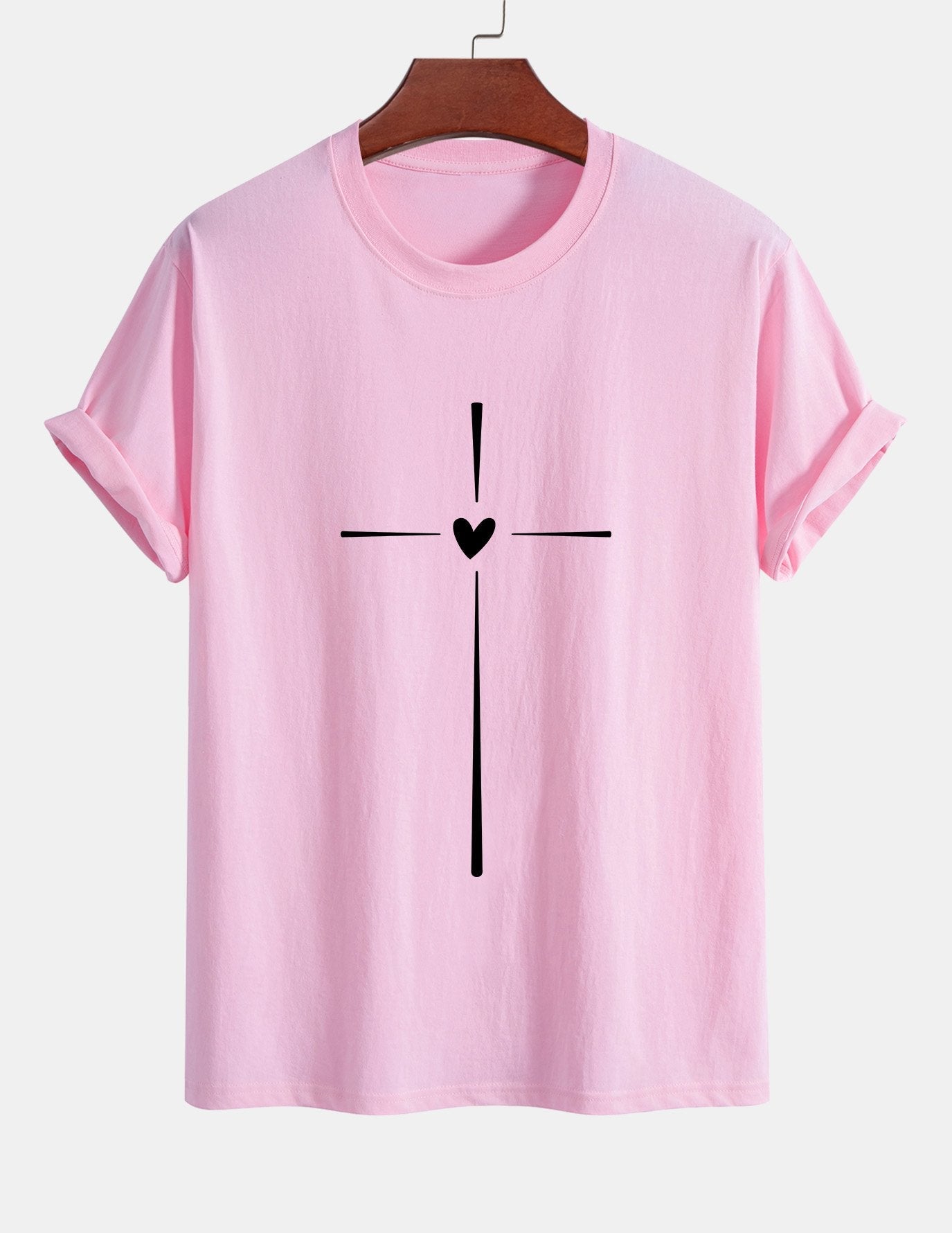 Regular Fit Cross Heart Print Cotton T-Shirt