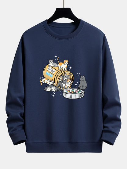 Cat With Pill Jar Print Relax Fit Sweatshirt