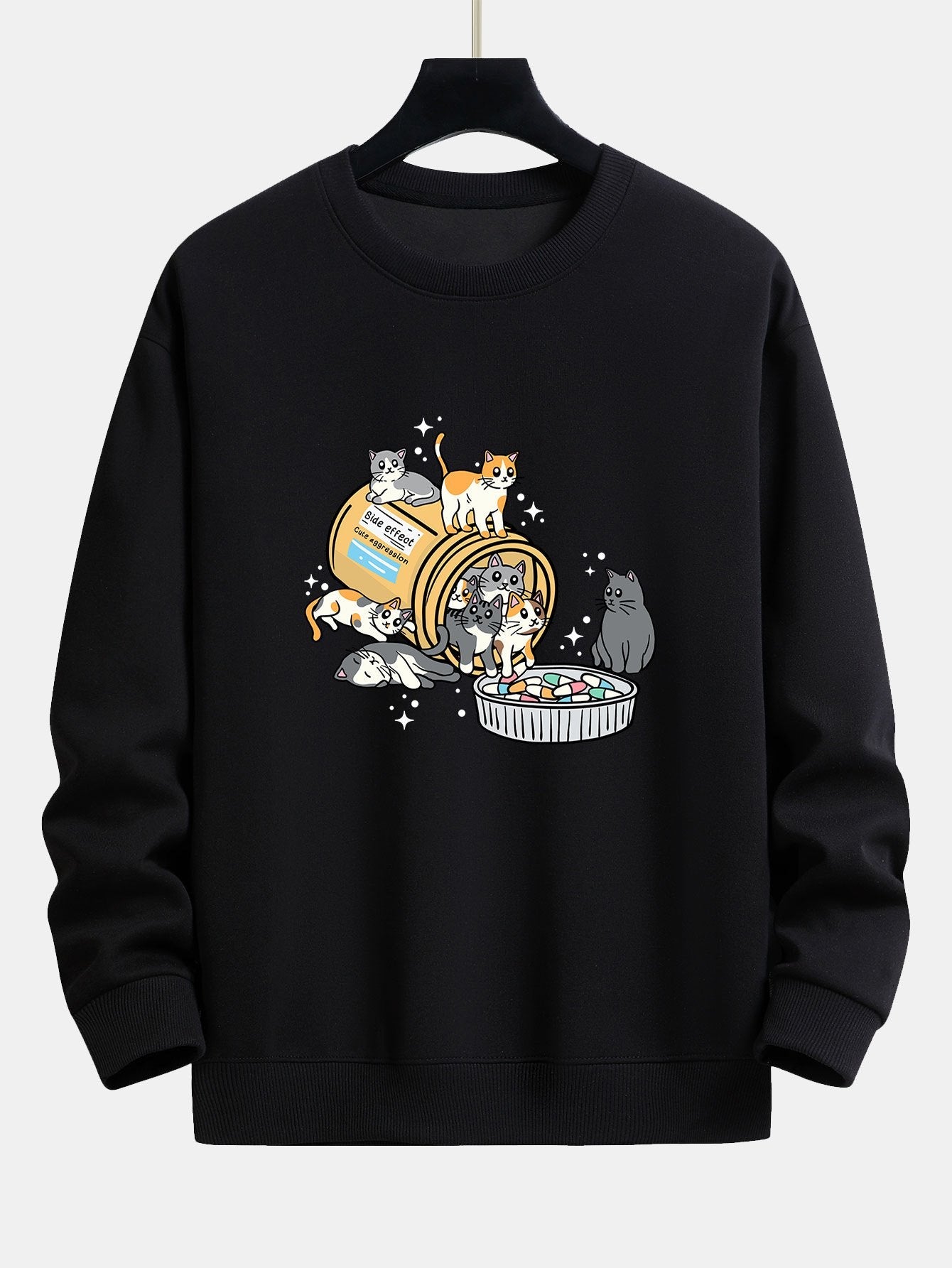 Cat With Pill Jar Print Relax Fit Sweatshirt