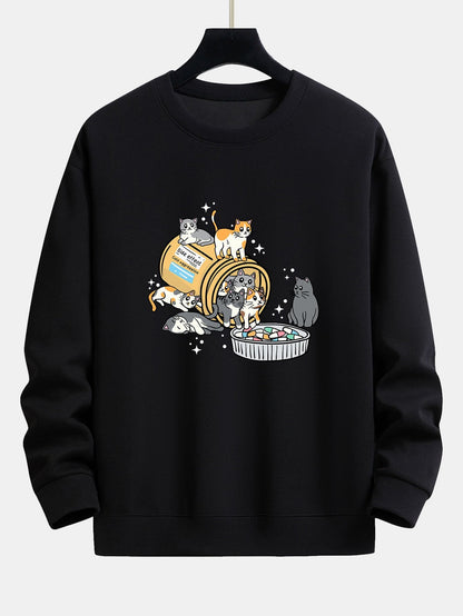 Cat With Pill Jar Print Relax Fit Sweatshirt