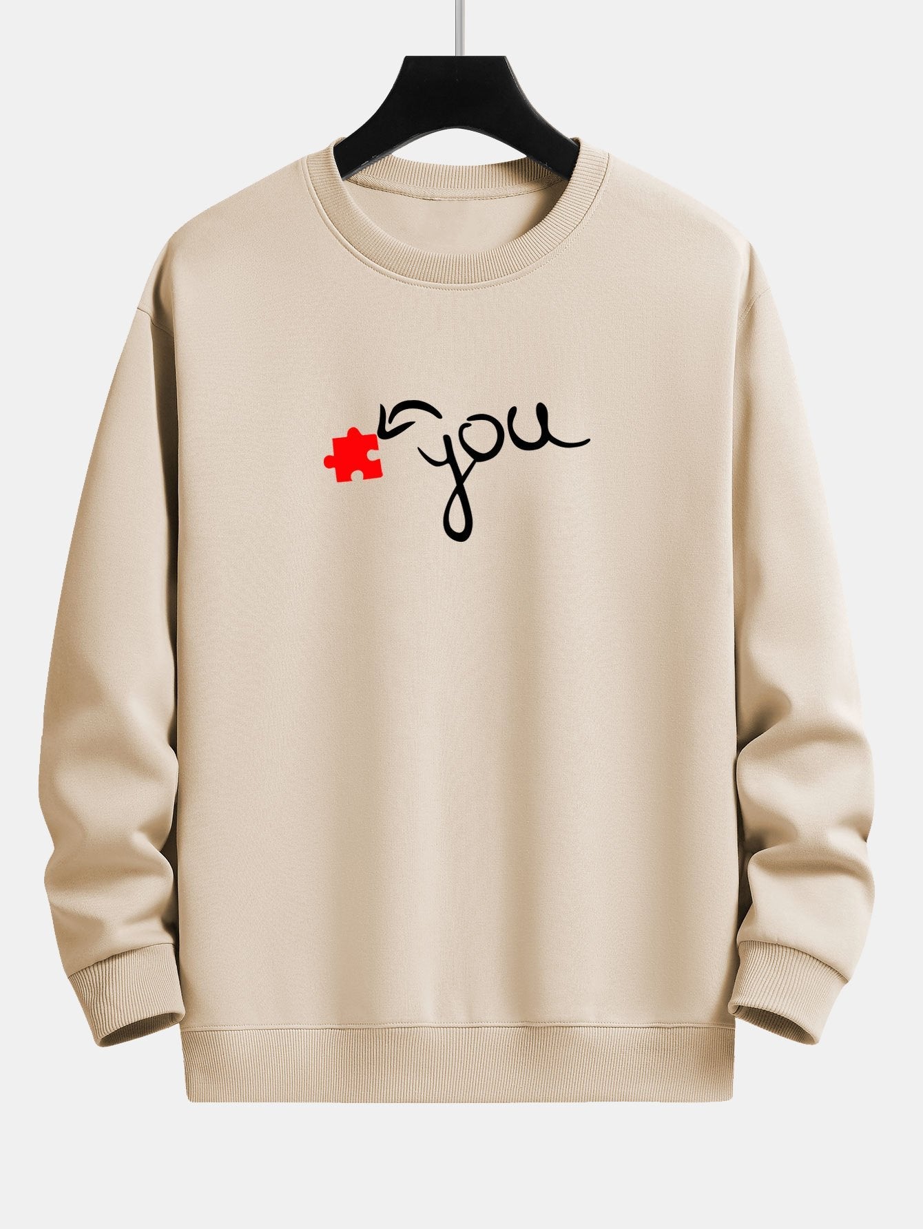 Puzzle Piece Heart Couple Print Relax Fit Sweatshirt