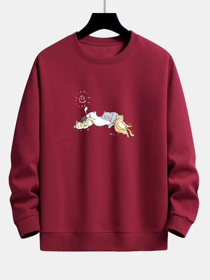 Napping Cat Print Relax Fit Sweatshirt
