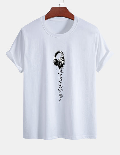Regular Fit Earphone Print Cotton T-Shirt