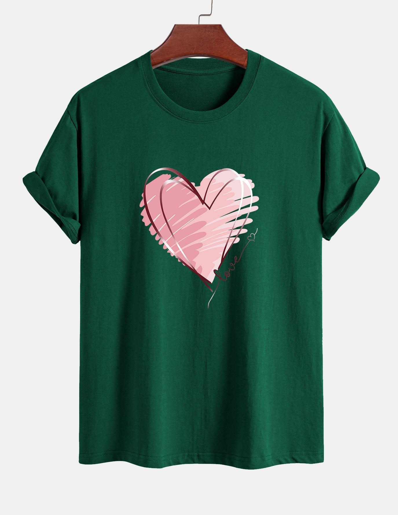 Regular Fit Doodle Heart Print Cotton T-Shirt