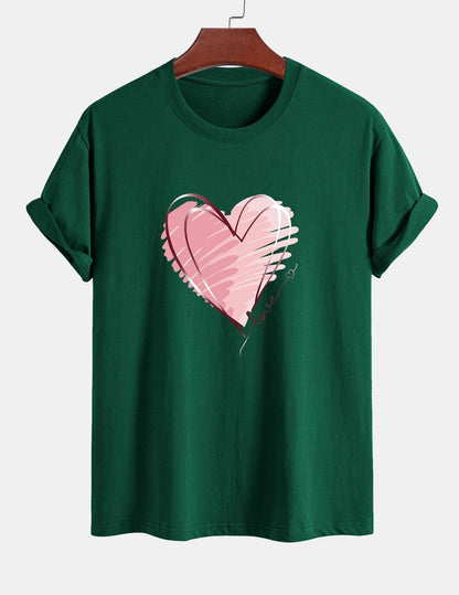 Regular Fit Doodle Heart Print Cotton T-Shirt