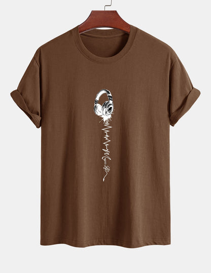 Regular Fit Earphone Print Cotton T-Shirt
