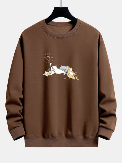 Napping Cat Print Relax Fit Sweatshirt