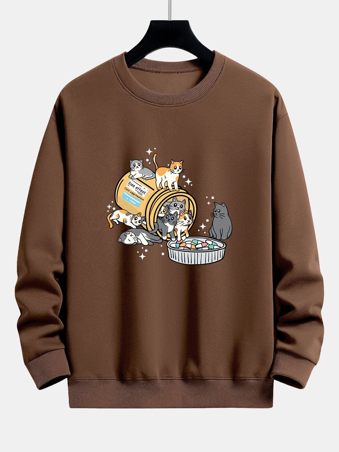 Cat With Pill Jar Print Relax Fit Sweatshirt