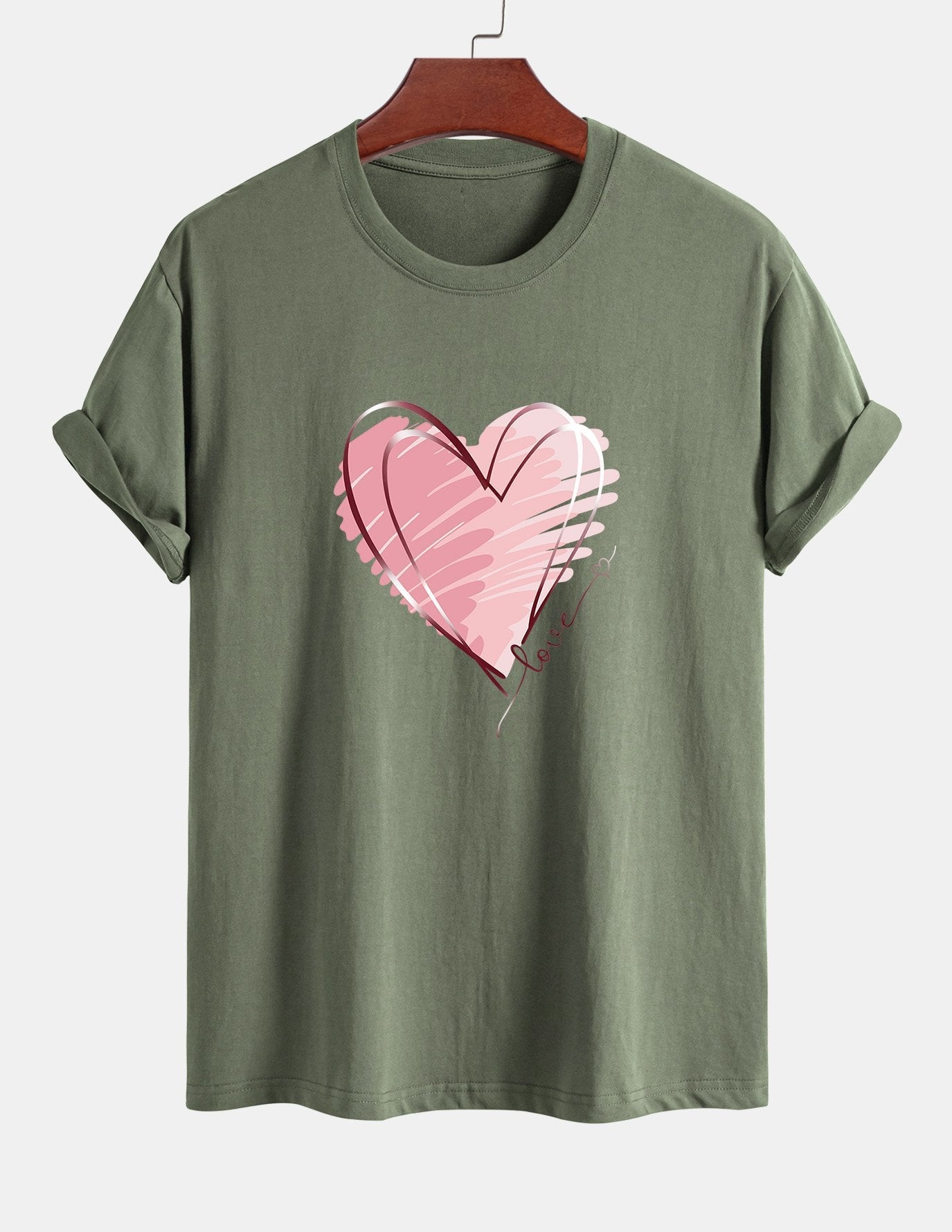 Regular Fit Doodle Heart Print Cotton T-Shirt