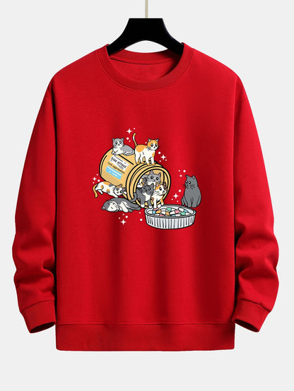Cat With Pill Jar Print Relax Fit Sweatshirt