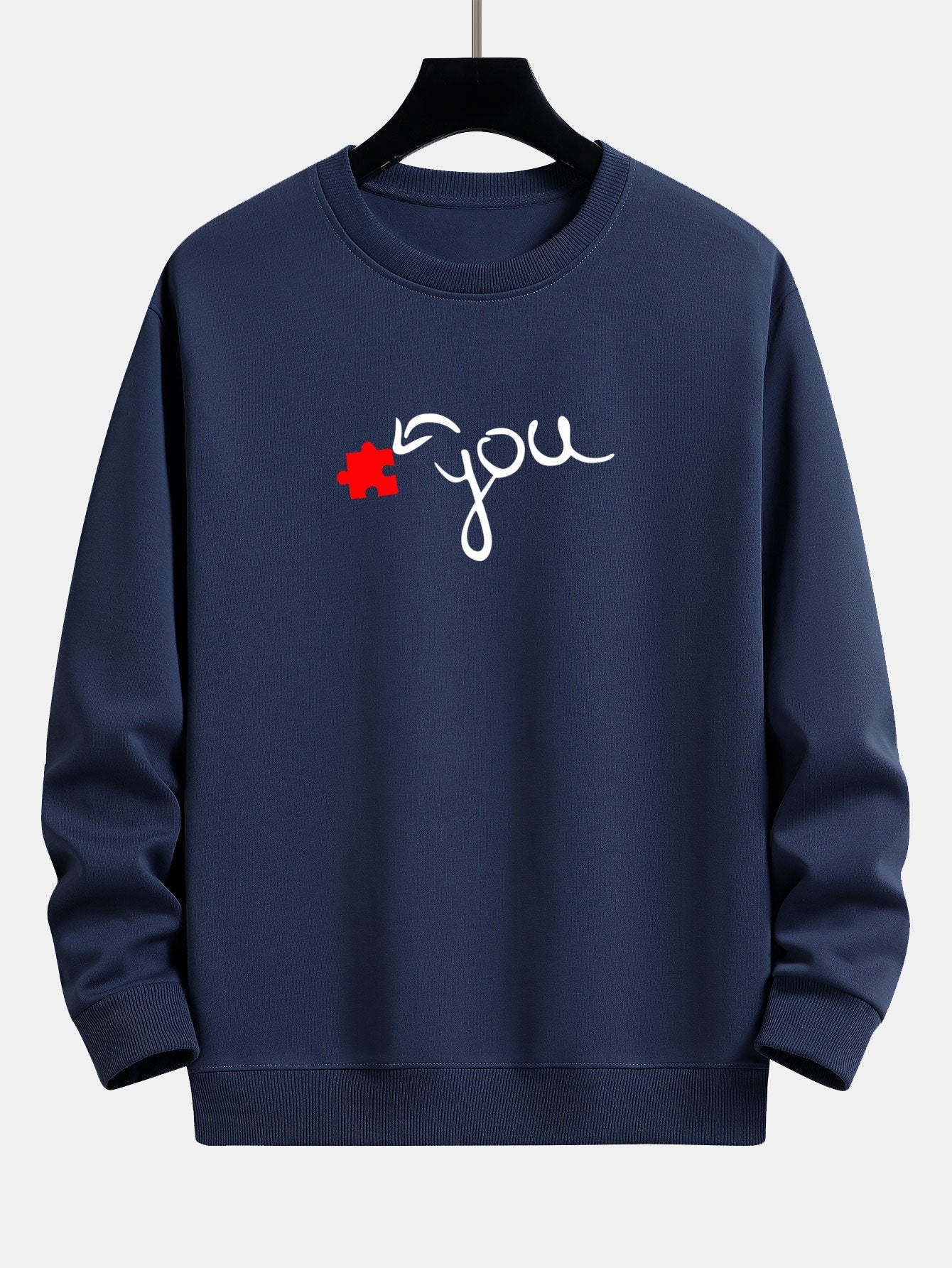 Puzzle Piece Heart Couple Print Relax Fit Sweatshirt