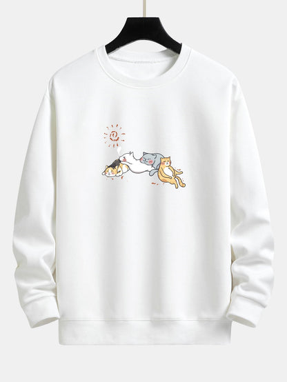 Napping Cat Print Relax Fit Sweatshirt
