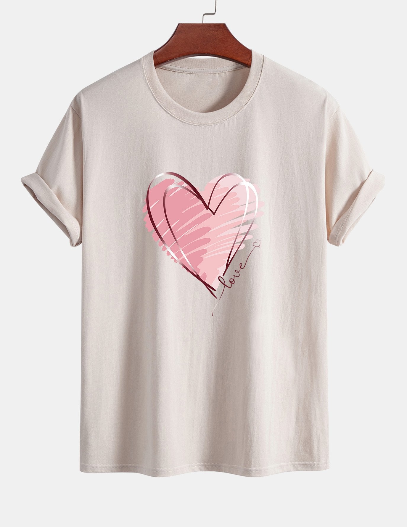 Regular Fit Doodle Heart Print Cotton T-Shirt