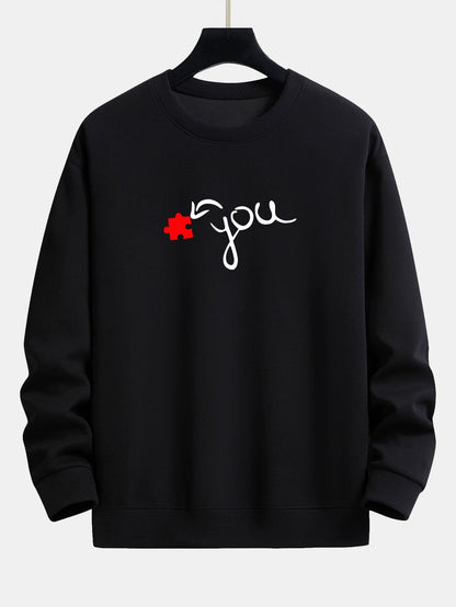 Puzzle Piece Heart Couple Print Relax Fit Sweatshirt