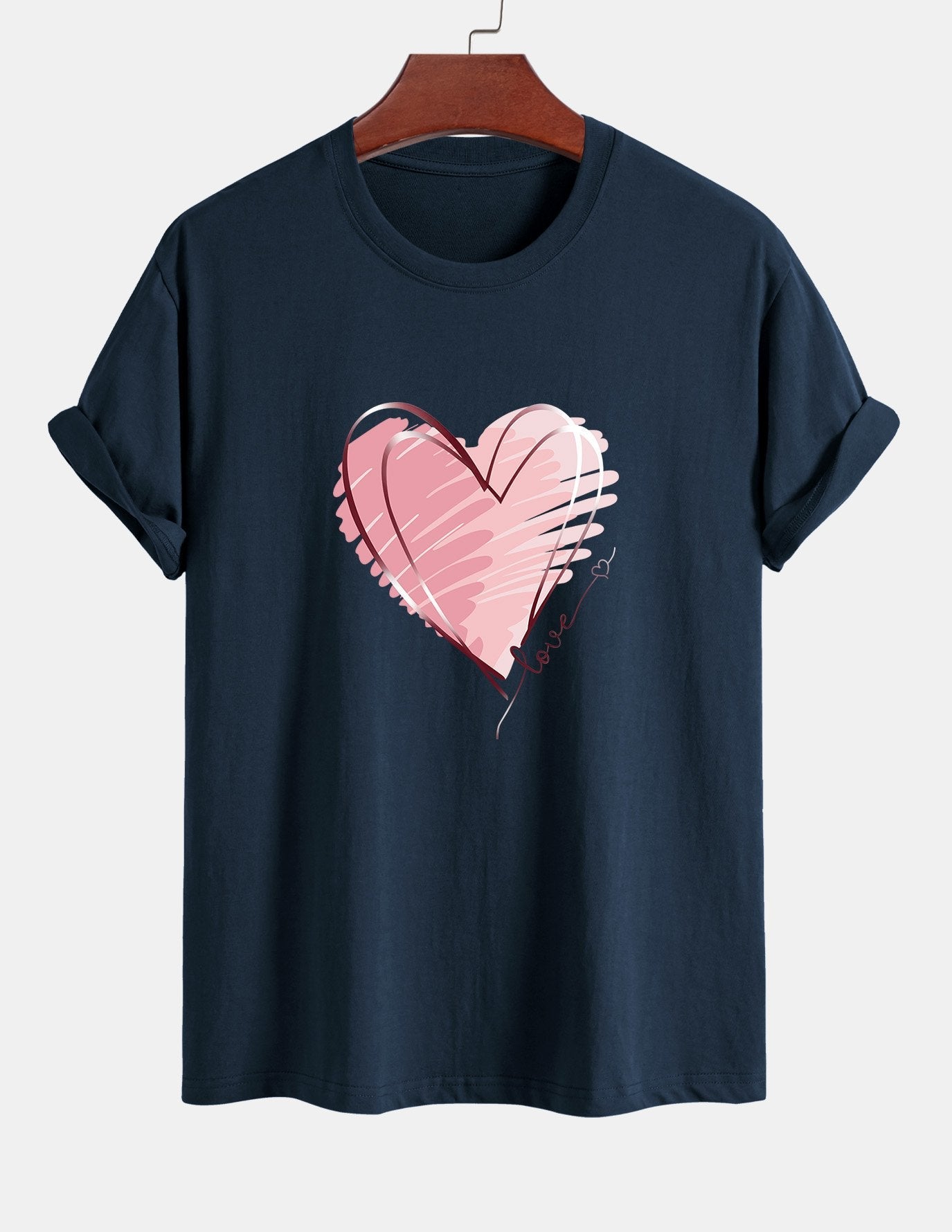 Regular Fit Doodle Heart Print Cotton T-Shirt