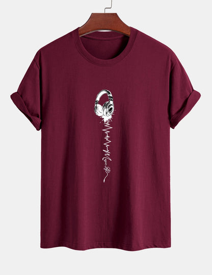 Regular Fit Earphone Print Cotton T-Shirt