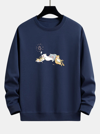Napping Cat Print Relax Fit Sweatshirt
