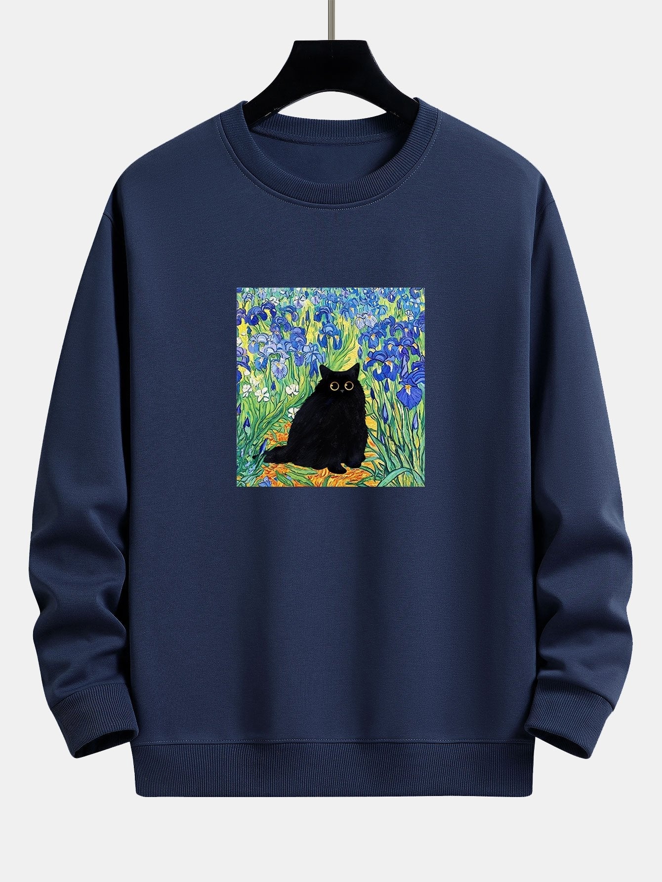 Painting Black Cat Print Relax Fit Sweatshirt