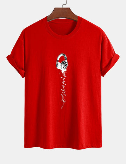 Regular Fit Earphone Print Cotton T-Shirt