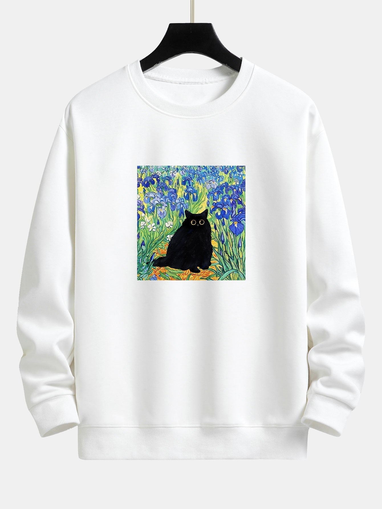 Painting Black Cat Print Relax Fit Sweatshirt