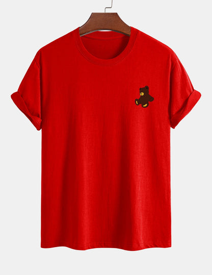 Regular Fit Teddy Bear Print Cotton T-Shirt